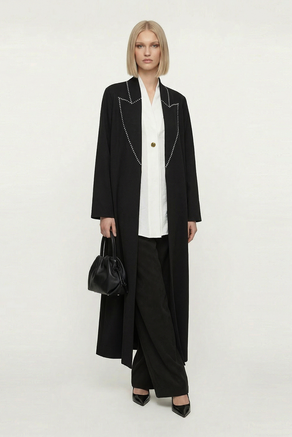 SCUBA YAKASI KONTRAST KROŞETALI UZUN KAP