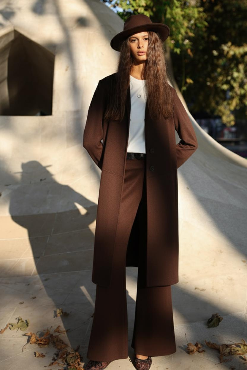 SÜET BELDEN KESİKLİ UZUN BLAZER CEKET