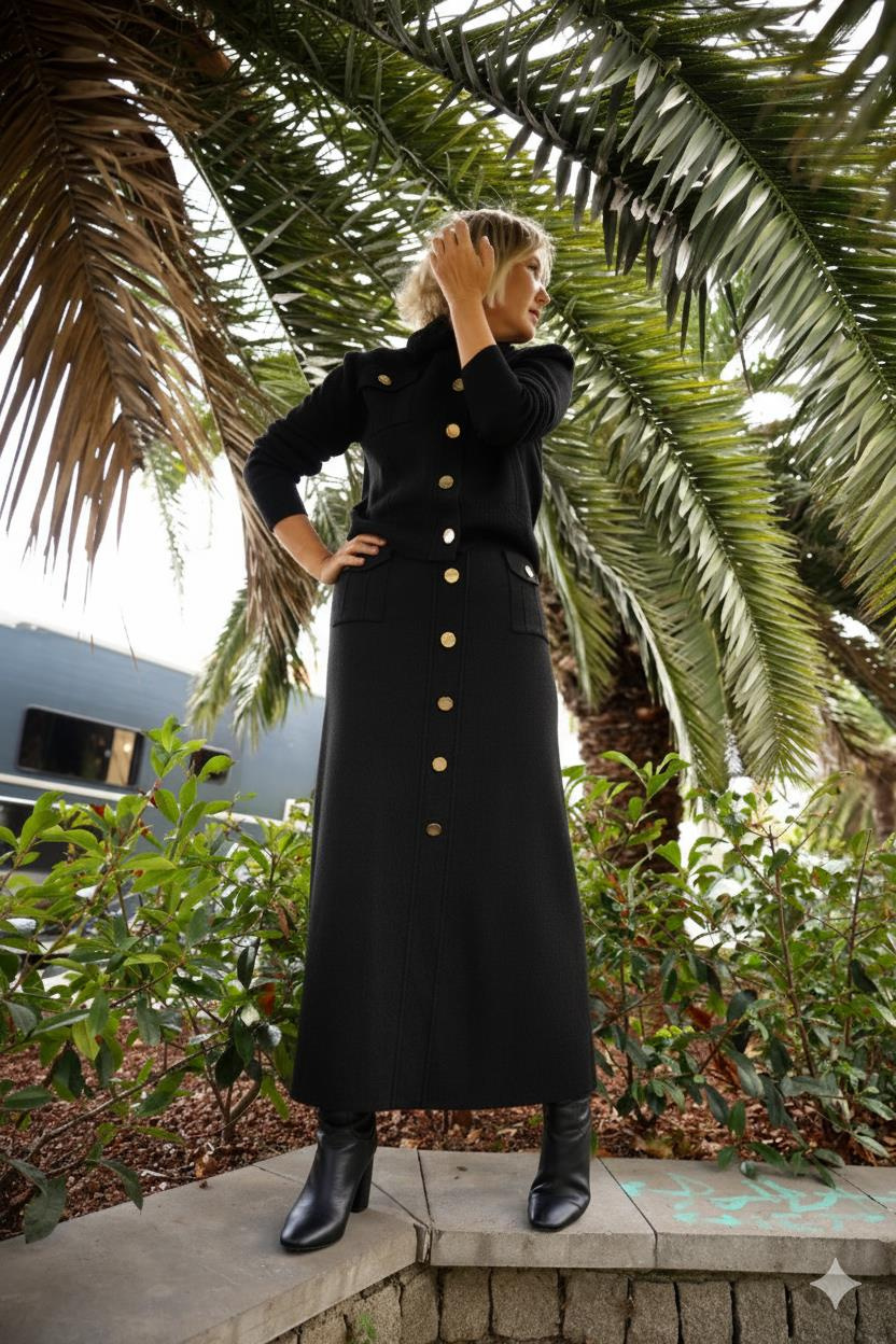 TRİKO 24036 YAKASI KÜRKLÜ HIRKA VE ETEK TAKIM1