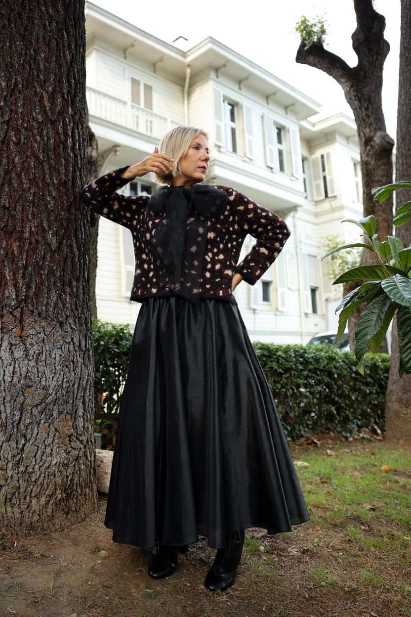 TRİKO 24050 ÇİFT RENKLİ LEOPAR KISA HIRKA