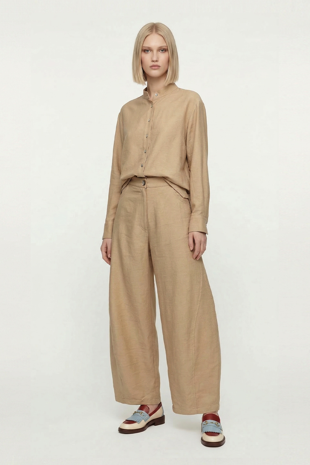 KETEN CEPLİ YANDAN KUPLU ARKASI LASTİKLİ BAGGY PANTOLON