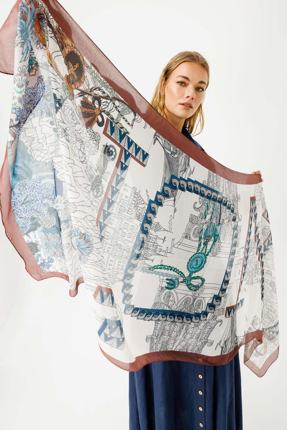 COTTON BÜYÜK NOİ DAMA DESENLİ ŞAL