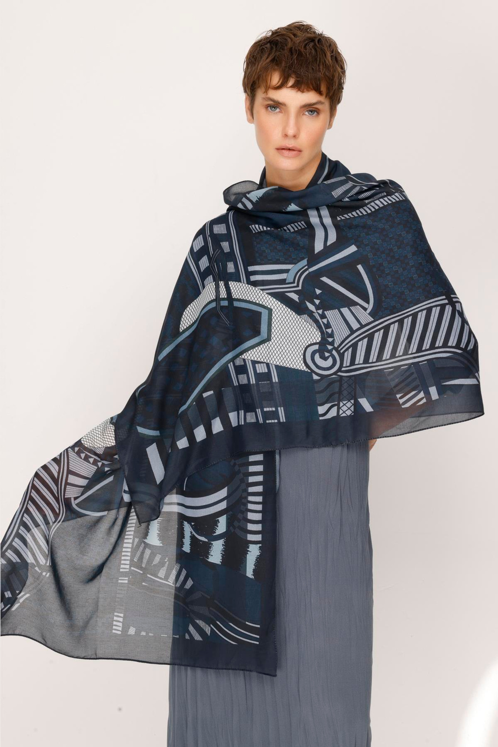 COTTON GEOMETRİK ANİMAL DESENLİ ŞAL