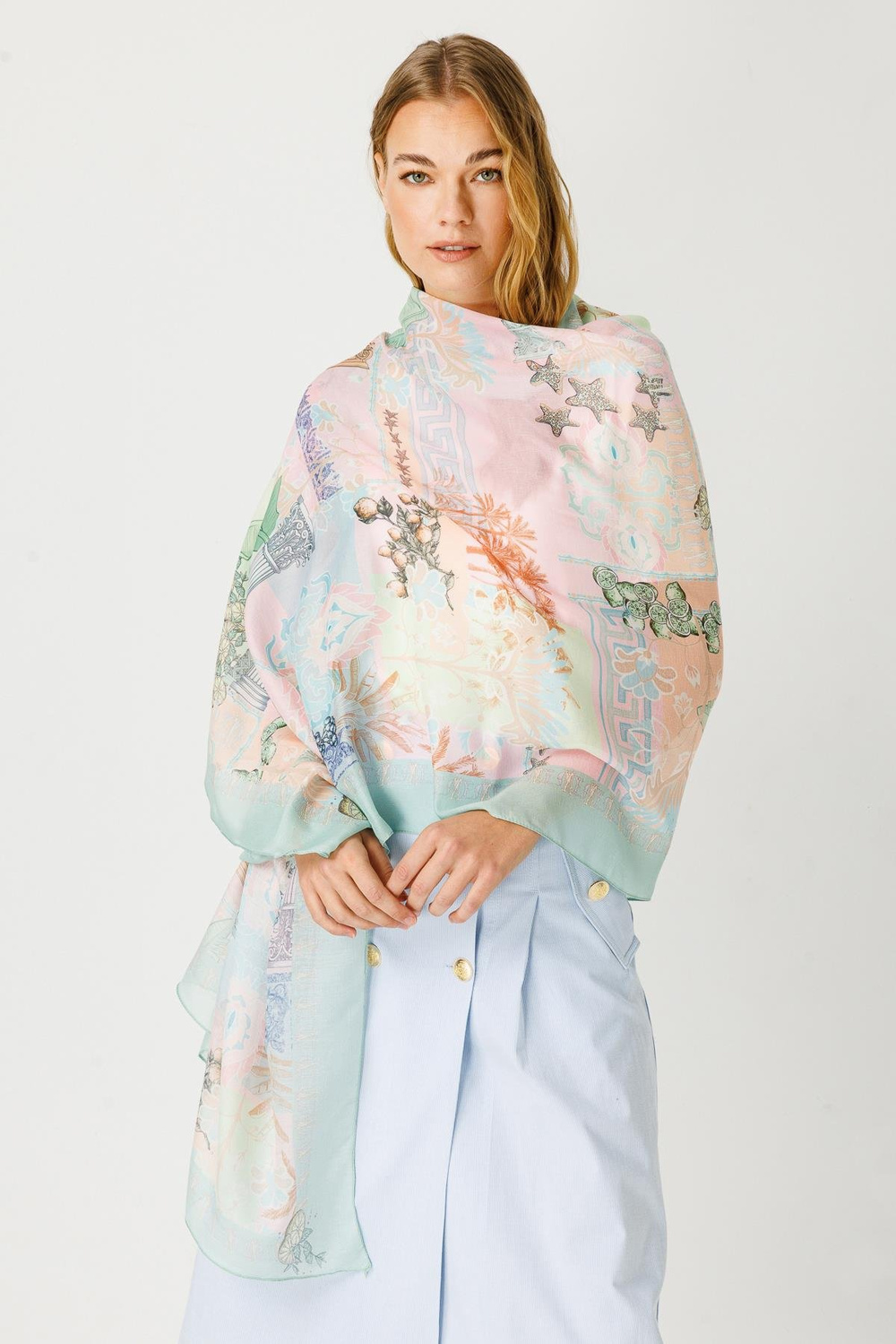 COTTON LEMON DAMASK DESENLİ ŞAL