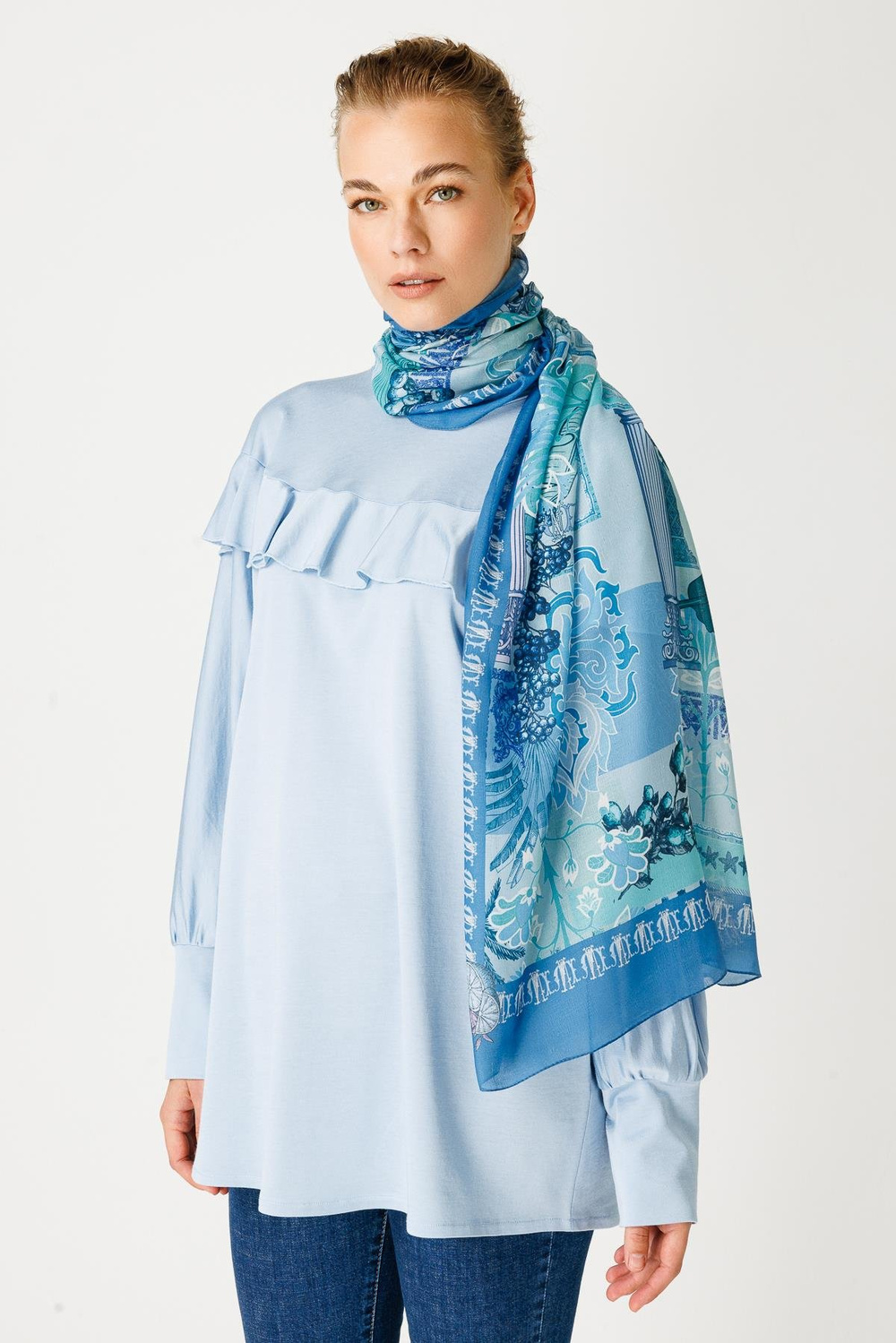 COTTON LEMON DAMASK DESENLİ ŞAL