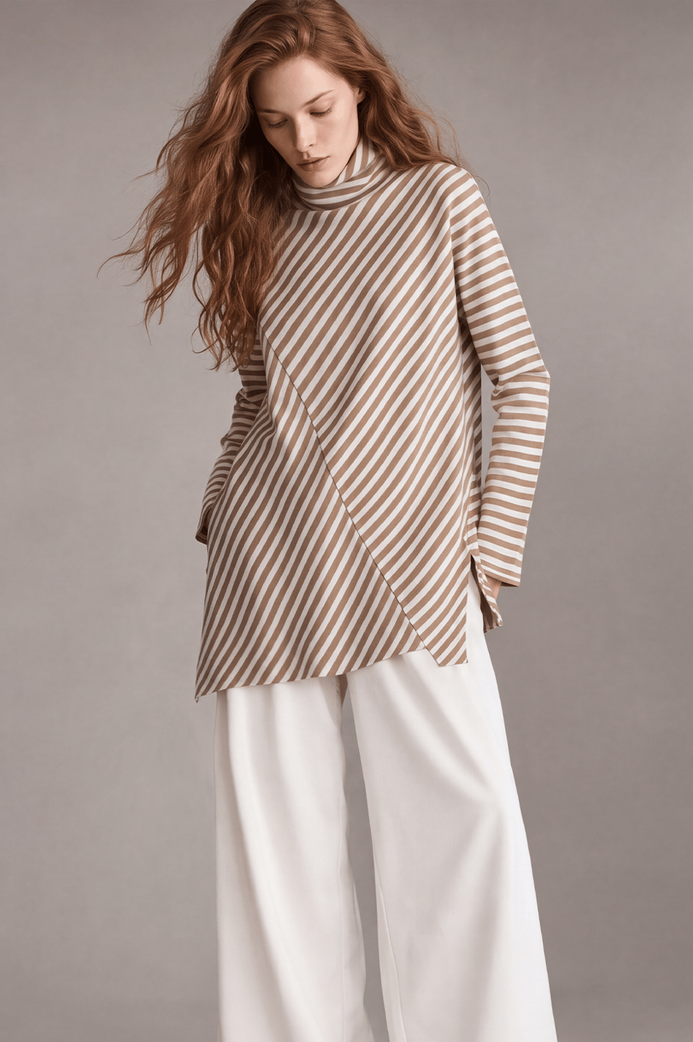 EN BOY ÇİZGİLİ VISCON COTTON DİK YAKA BLUZ