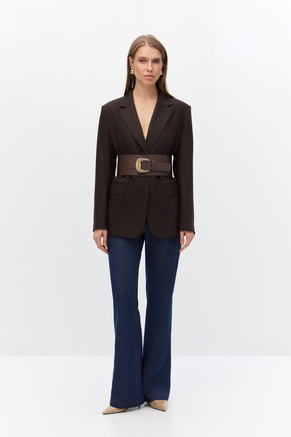 Yün karışımlı kemerli blazer