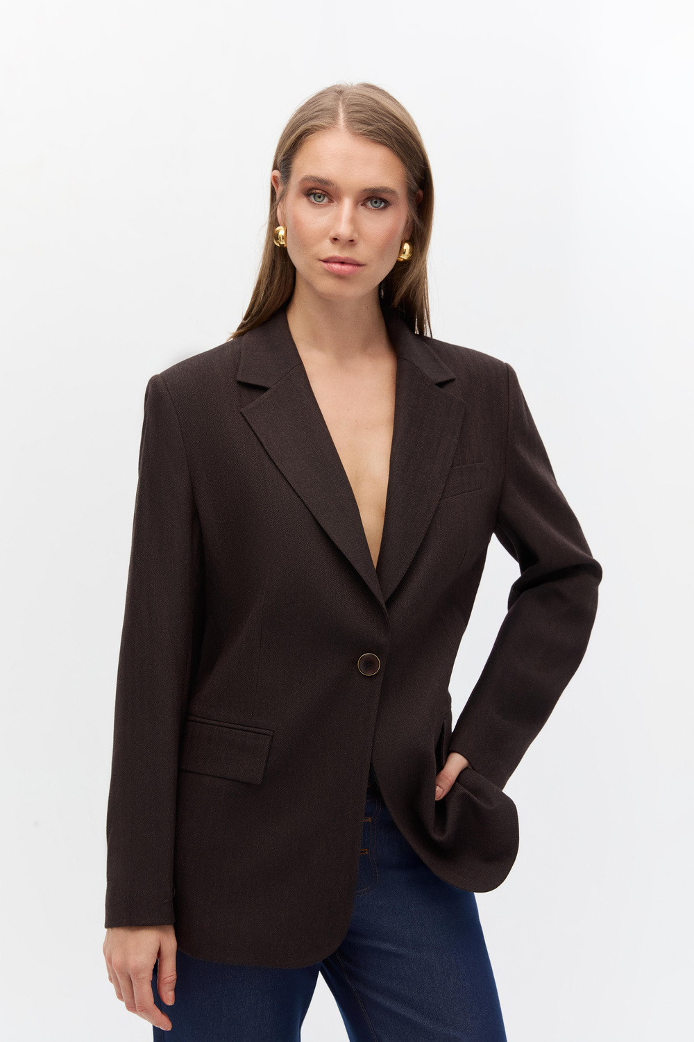 Yün karışımlı kemerli blazer