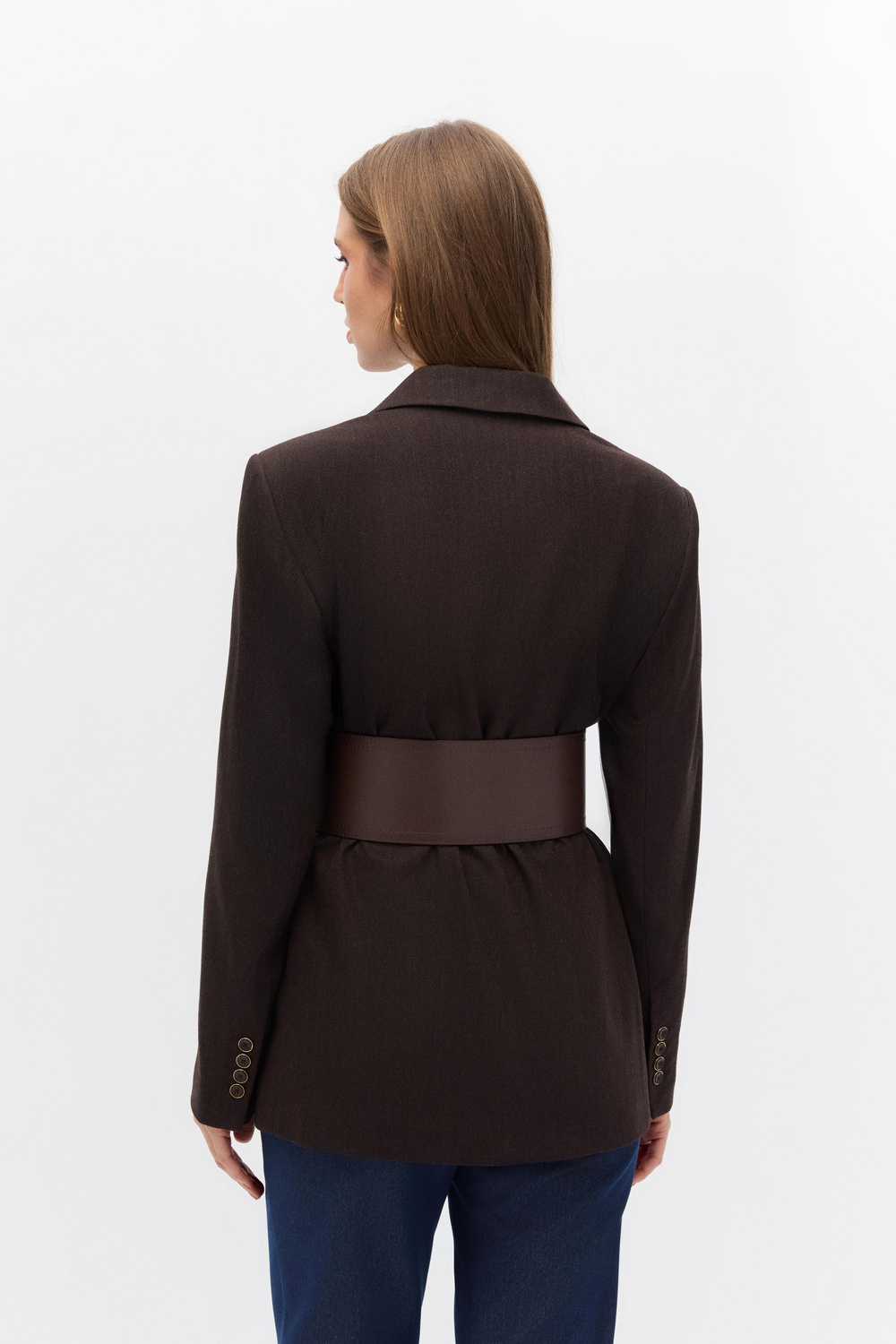 Yün karışımlı kemerli blazer