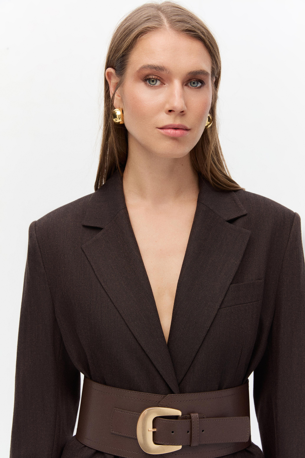 Yün karışımlı kemerli blazer