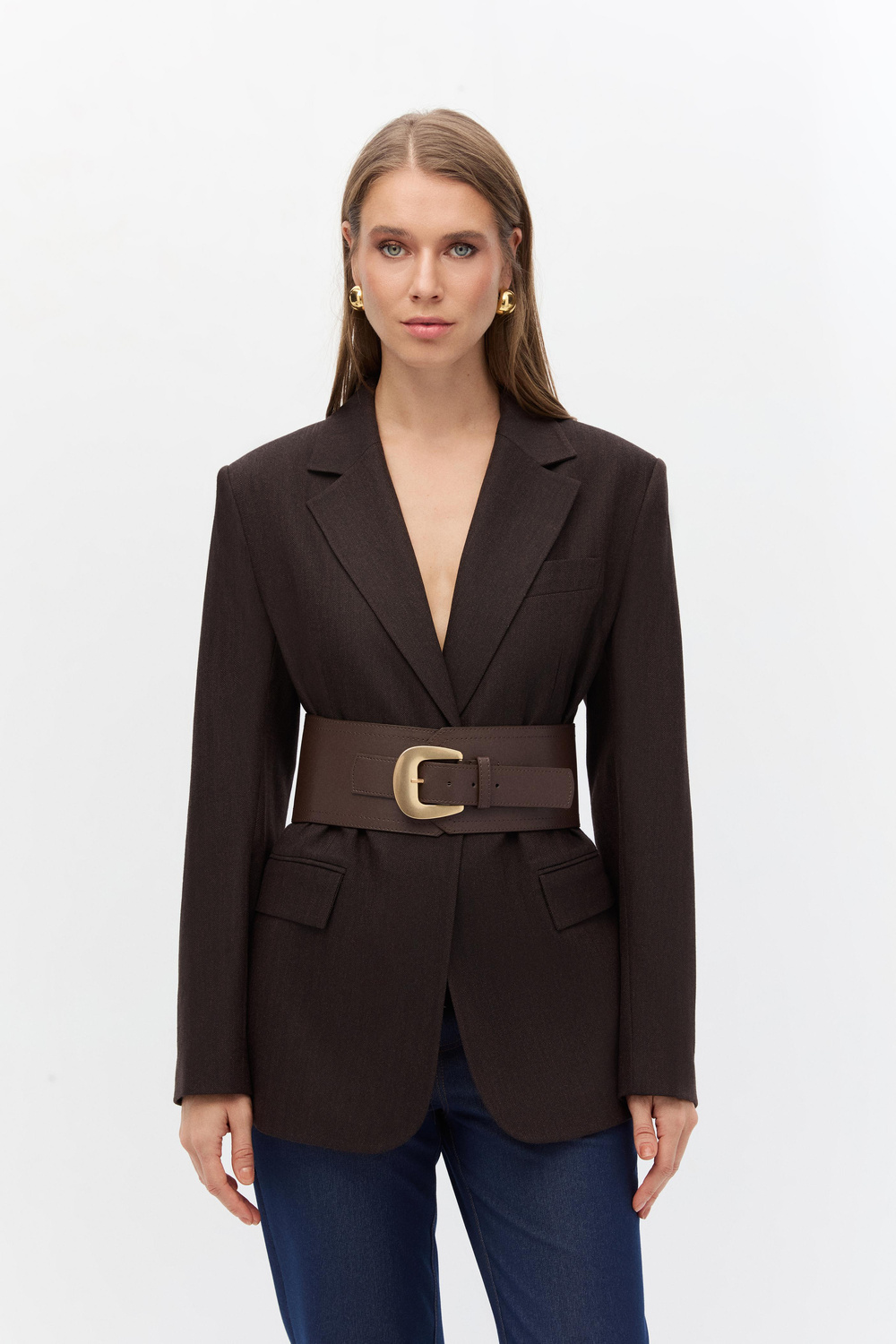 Yün karışımlı kemerli blazer