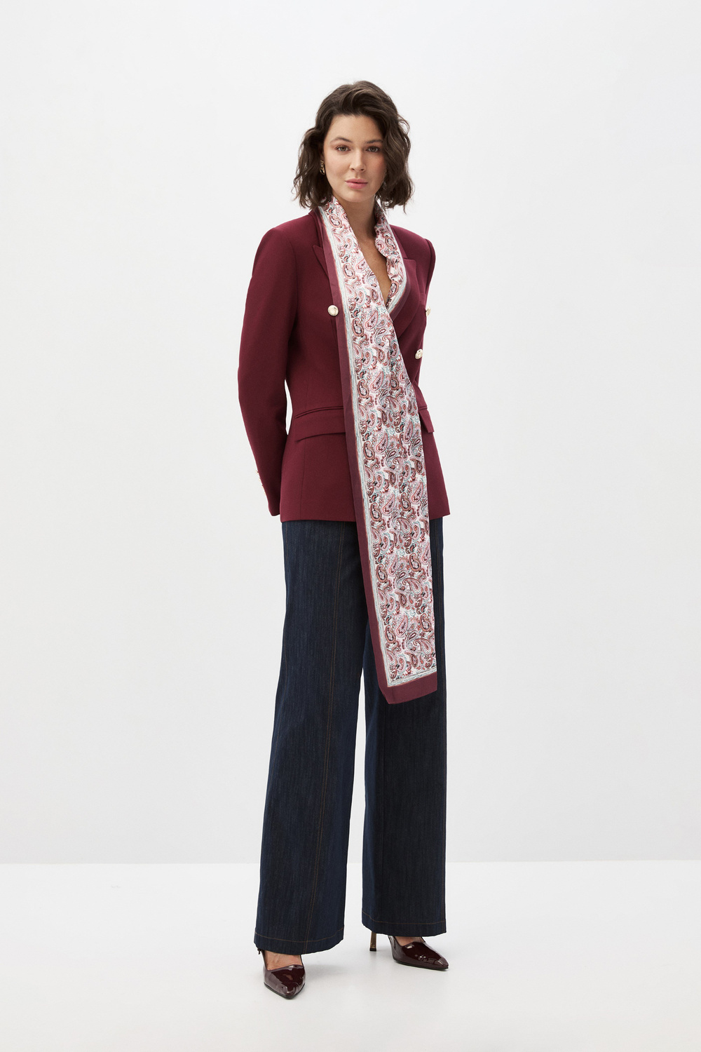 Bordo Fularlı Blazer Ceket