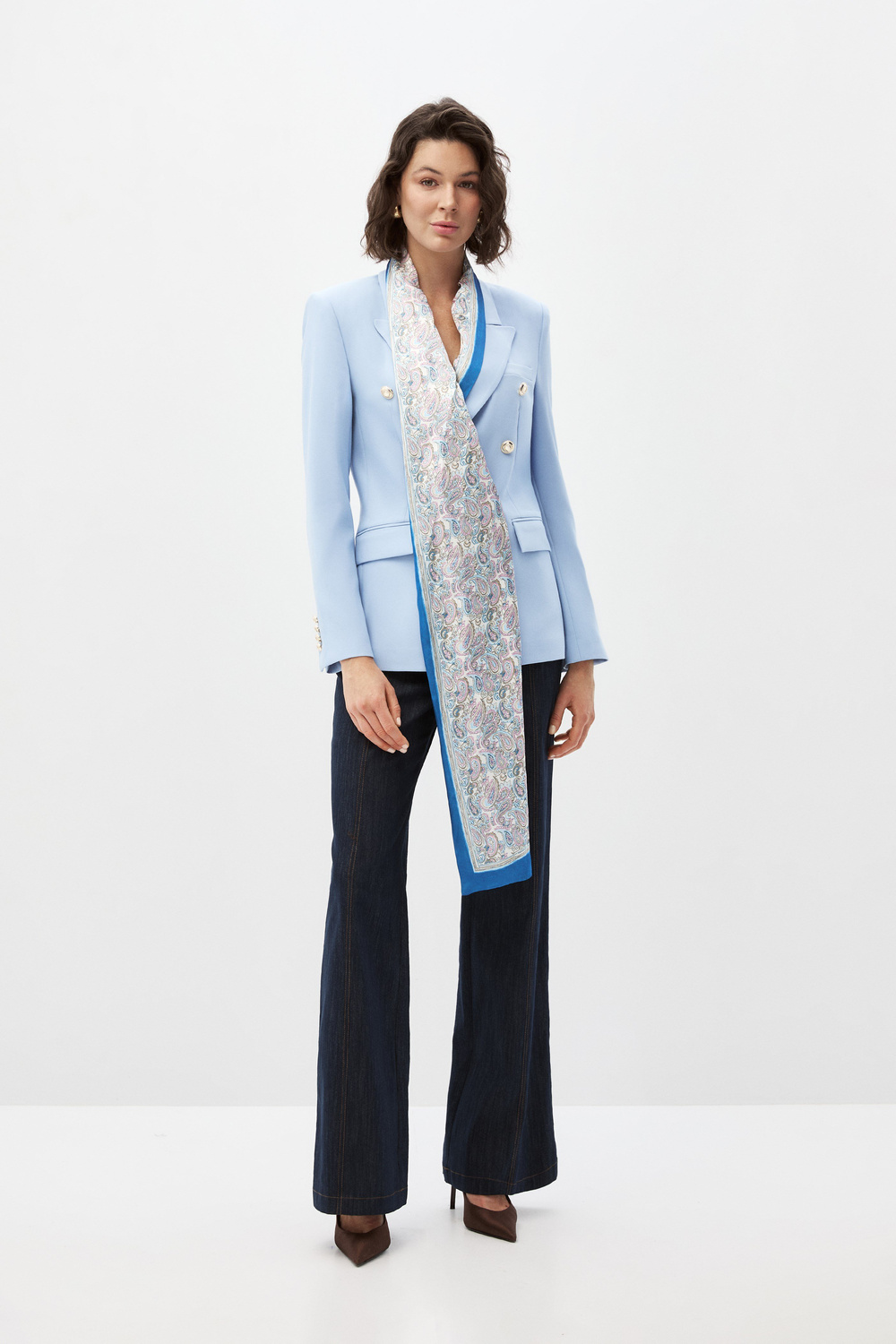 Mavi Fularlı Blazer Ceket