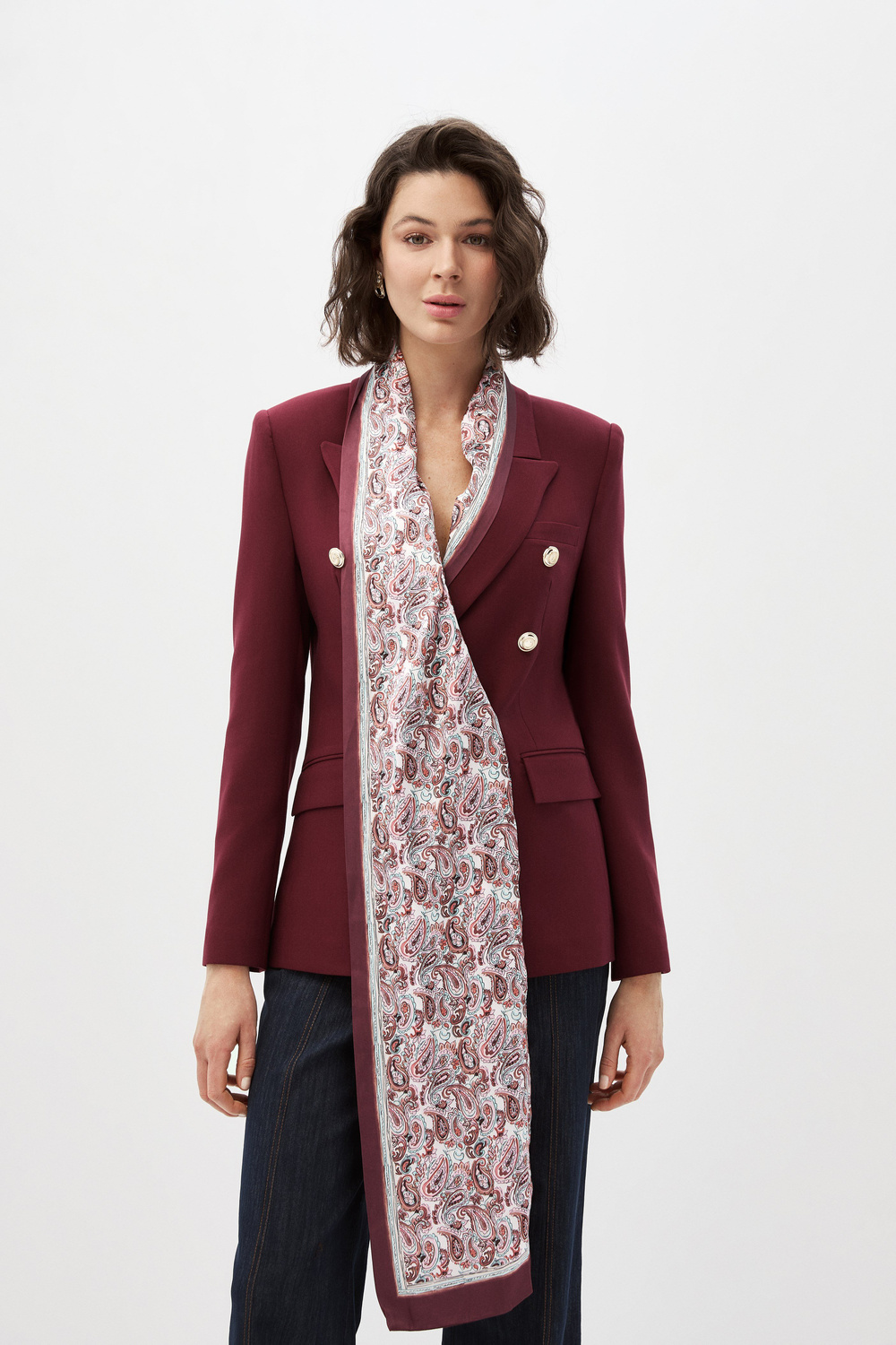 Bordo Fularlı Blazer Ceket