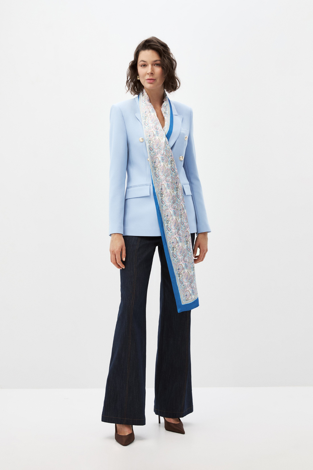 Mavi Fularlı Blazer Ceket