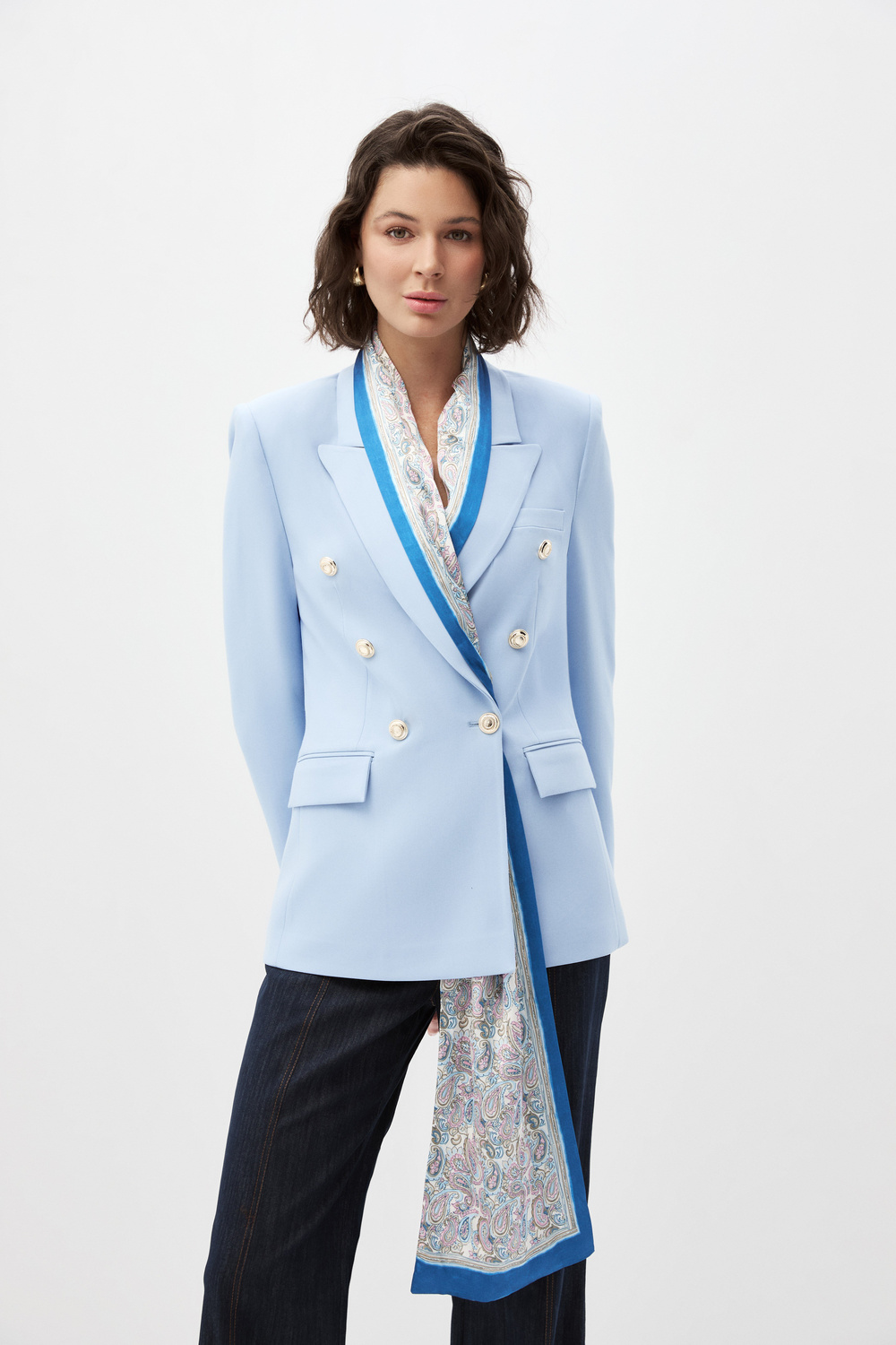 Mavi Fularlı Blazer Ceket