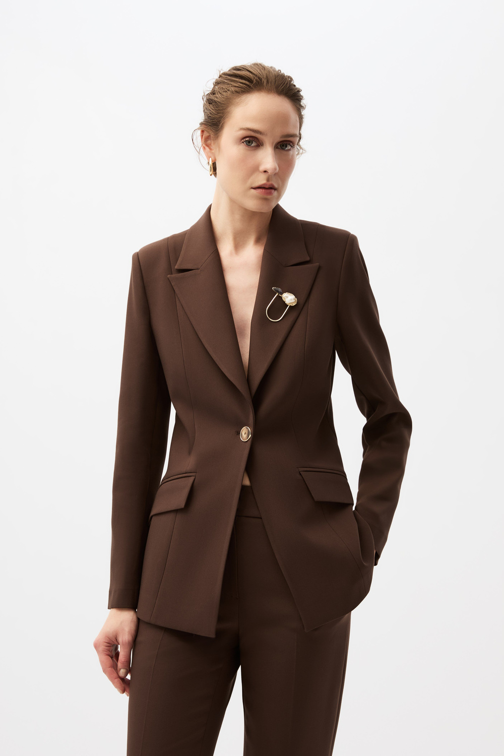 Kahverengi Blazer Ceket Takım