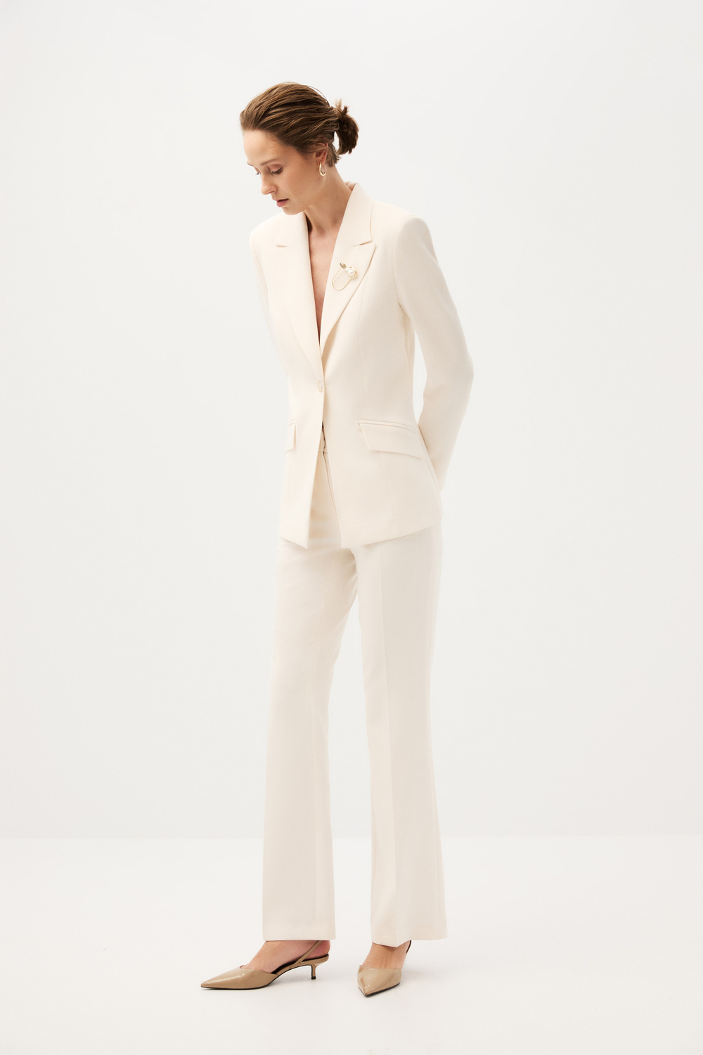 Ekru Blazer Ceket Takım
