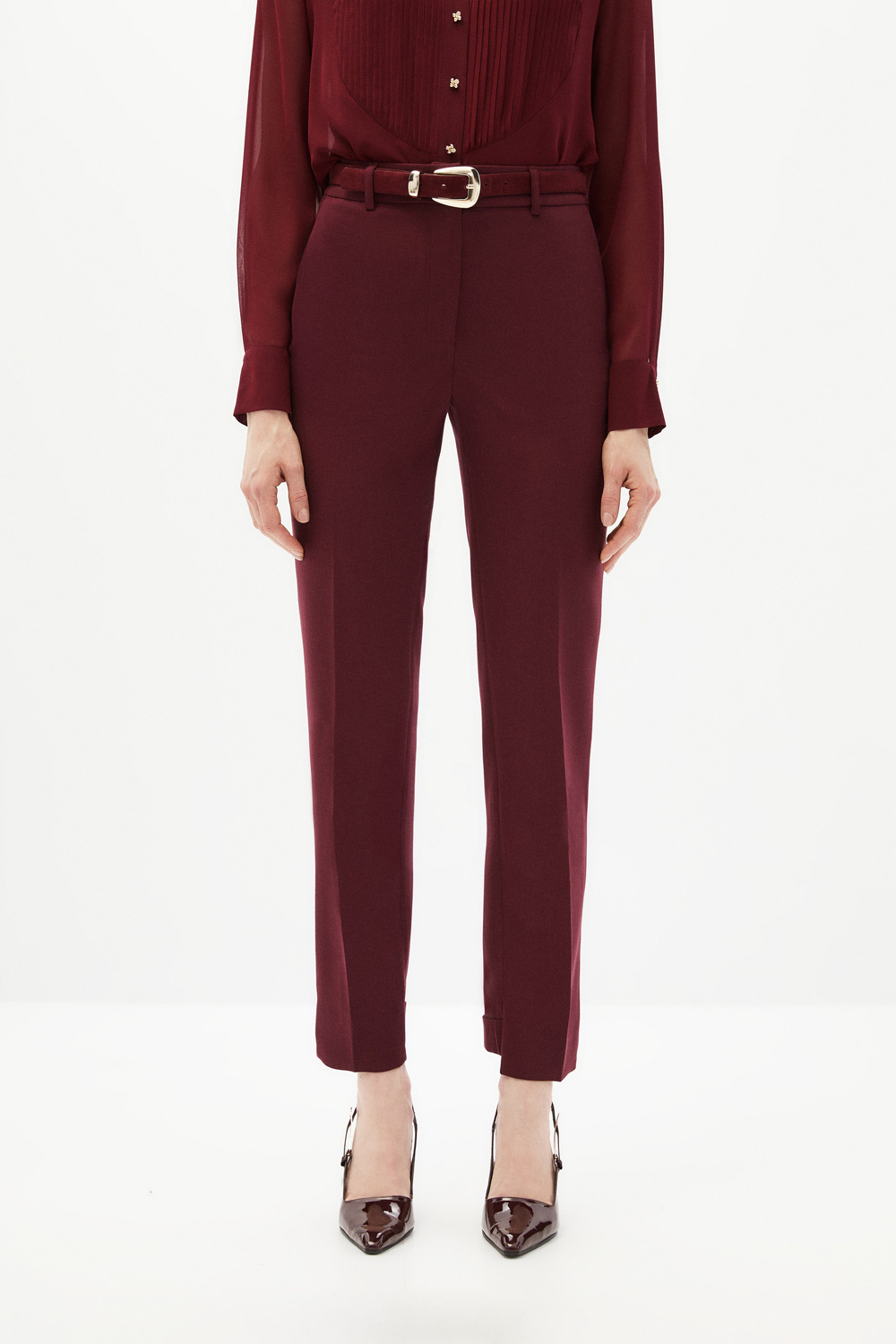 Bordo Kemerli Klasik Pantolon