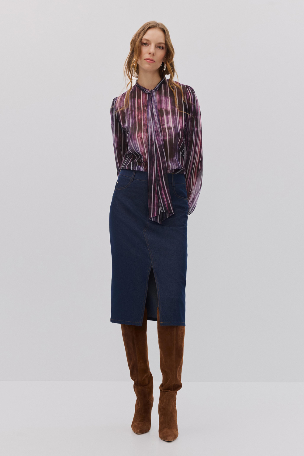 DENIM DİKİŞ DETAYLI MİDİ ETEK