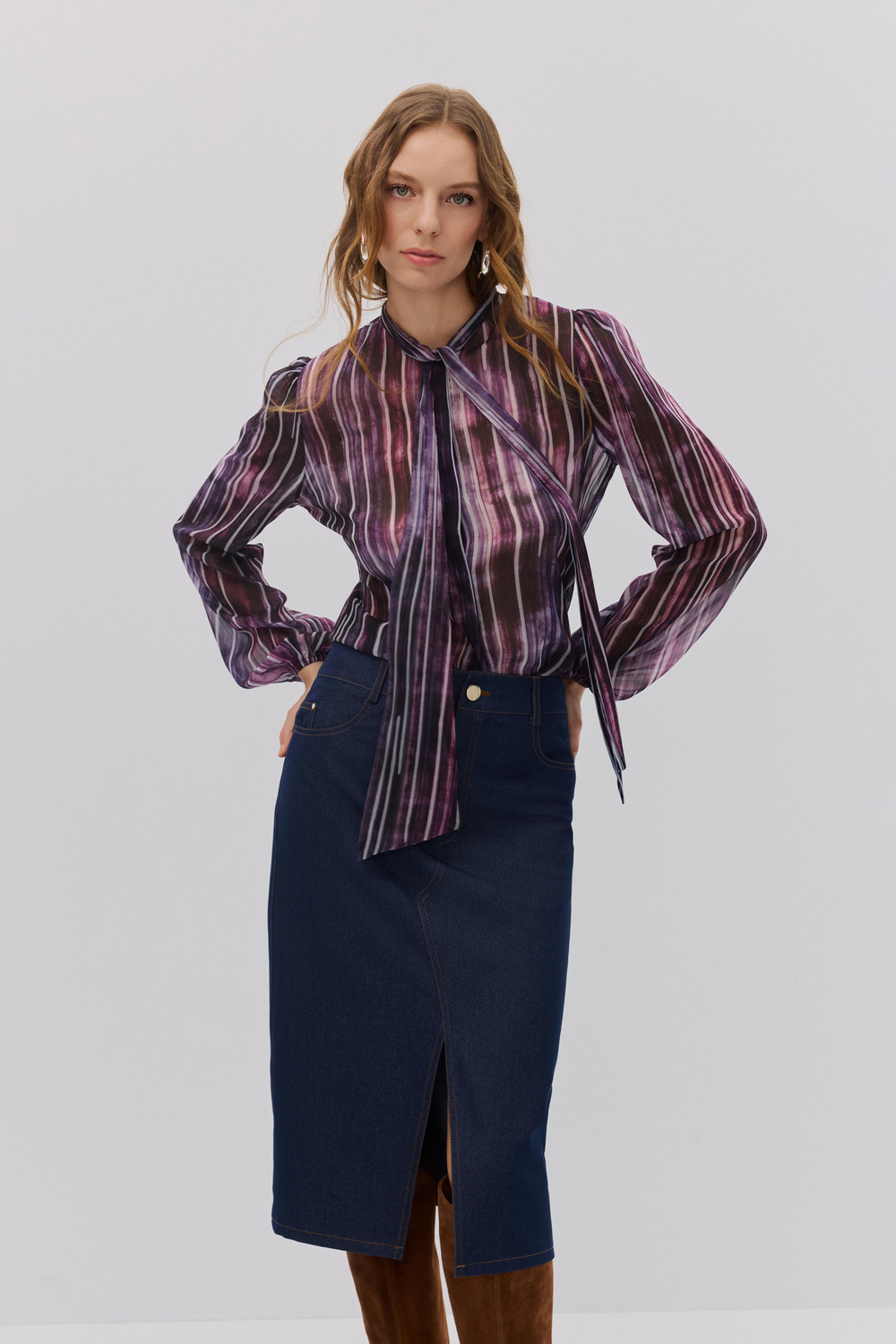 DENIM DİKİŞ DETAYLI MİDİ ETEK