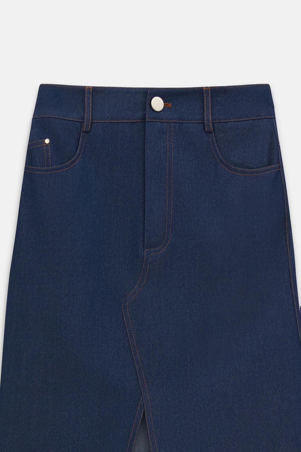 DENIM DİKİŞ DETAYLI MİDİ ETEK
