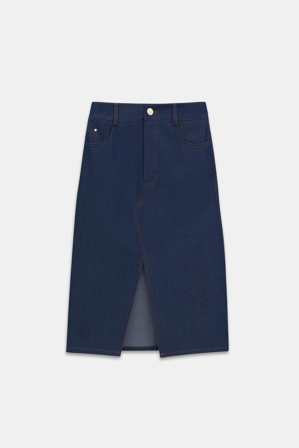 DENIM DİKİŞ DETAYLI MİDİ ETEK