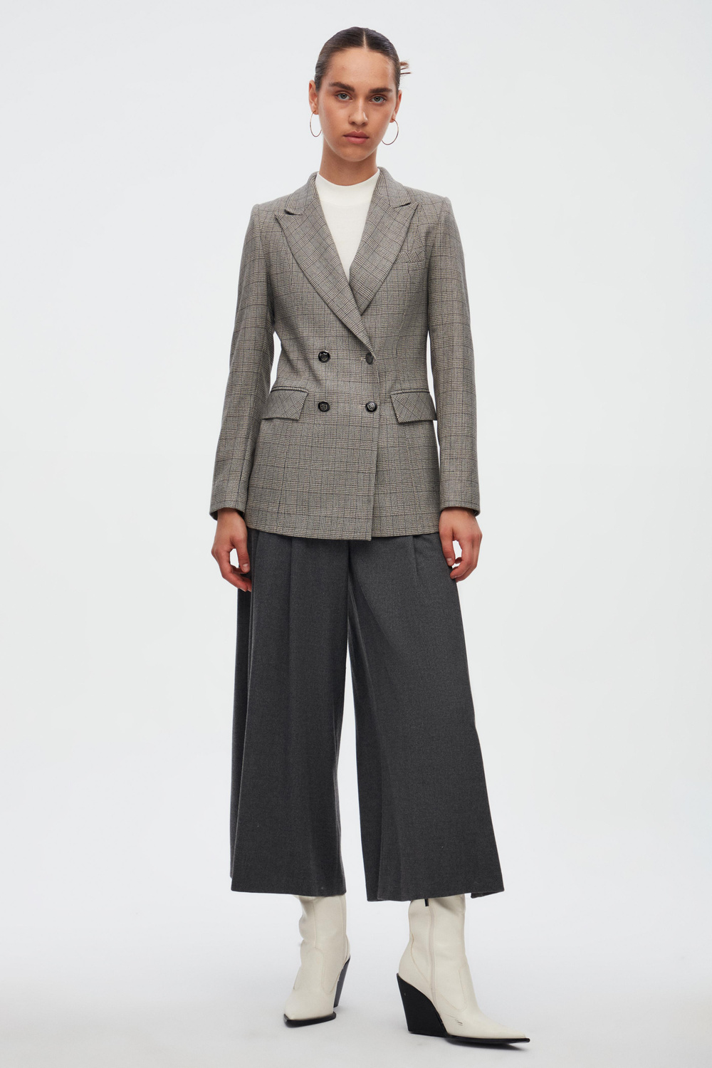 Kruvaze Ekose Blazer Ceket