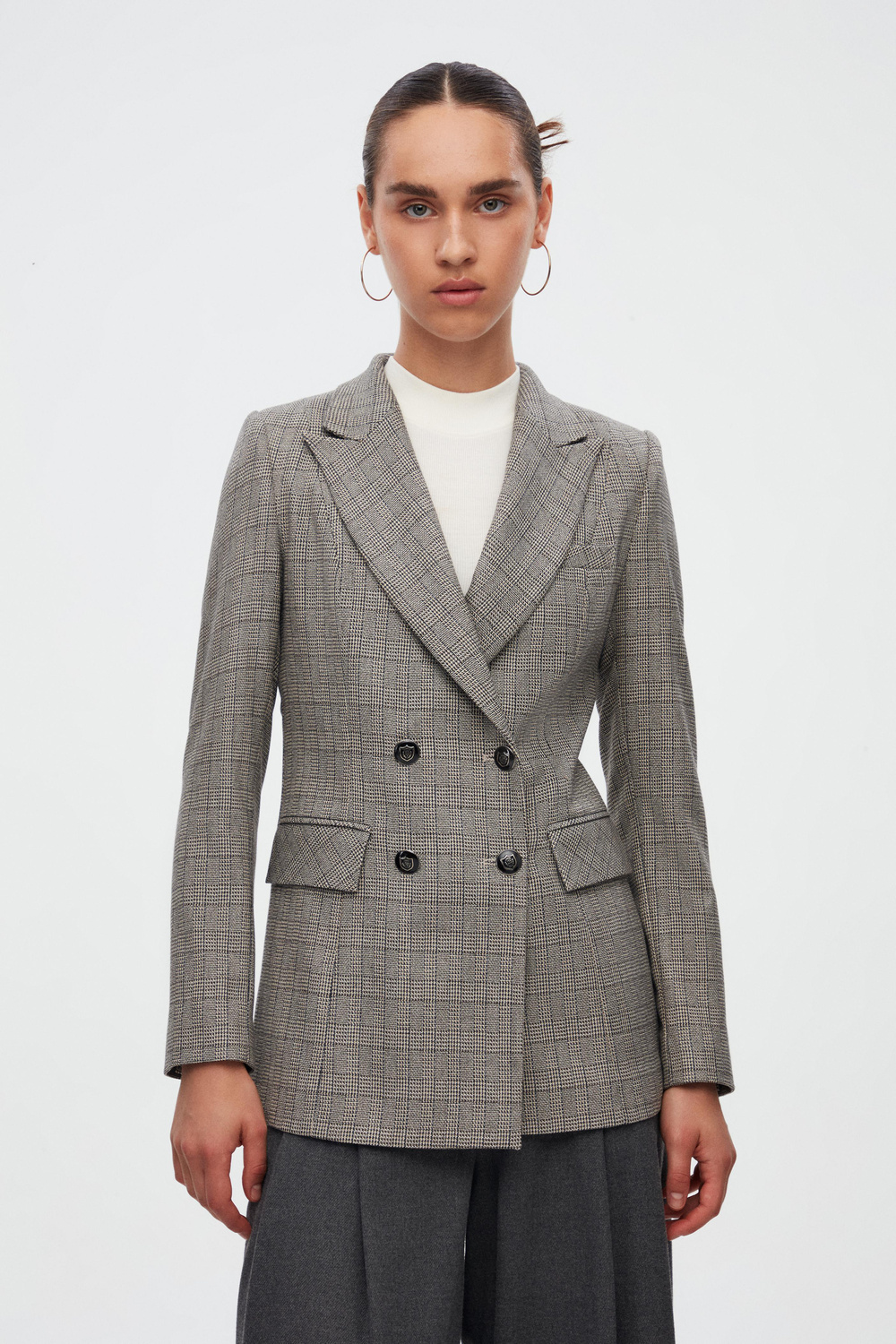 Kruvaze Ekose Blazer Ceket
