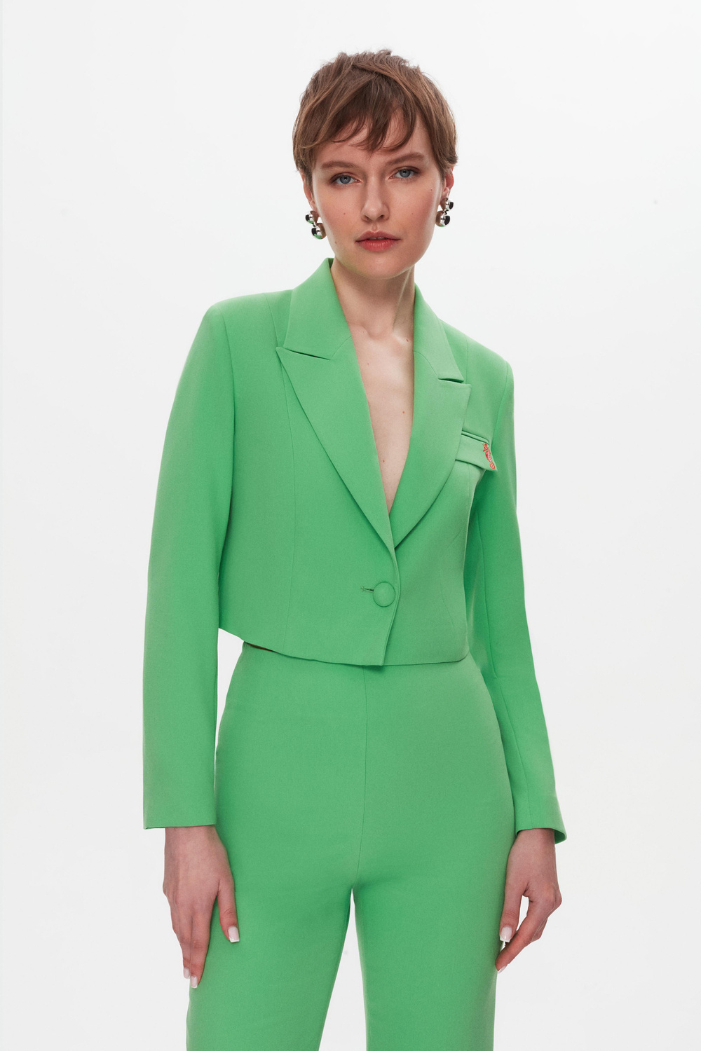Nakışlı Crop Ceket Pantolon Takım Elbise