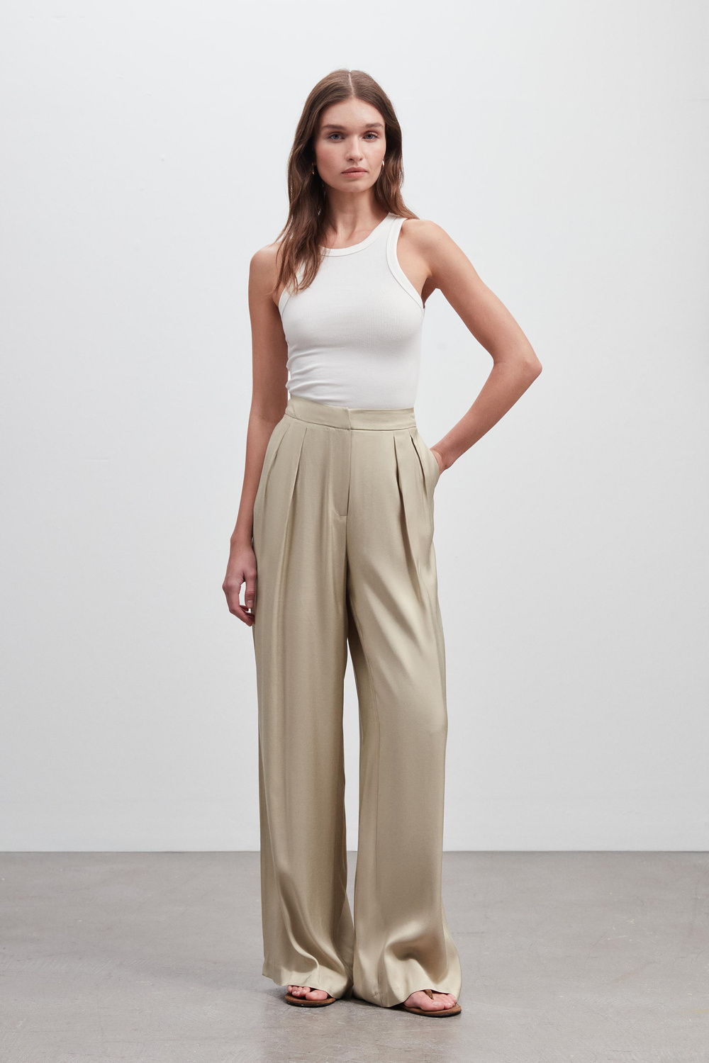 PİLELİ WIDE LEG PANTOLON