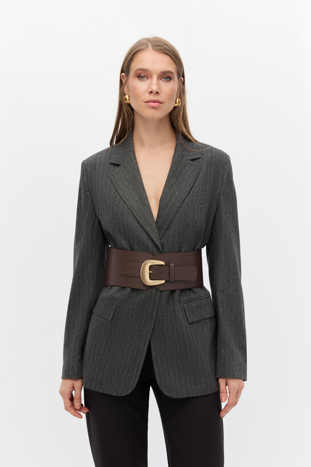 Yün karışımlı kemerli blazer