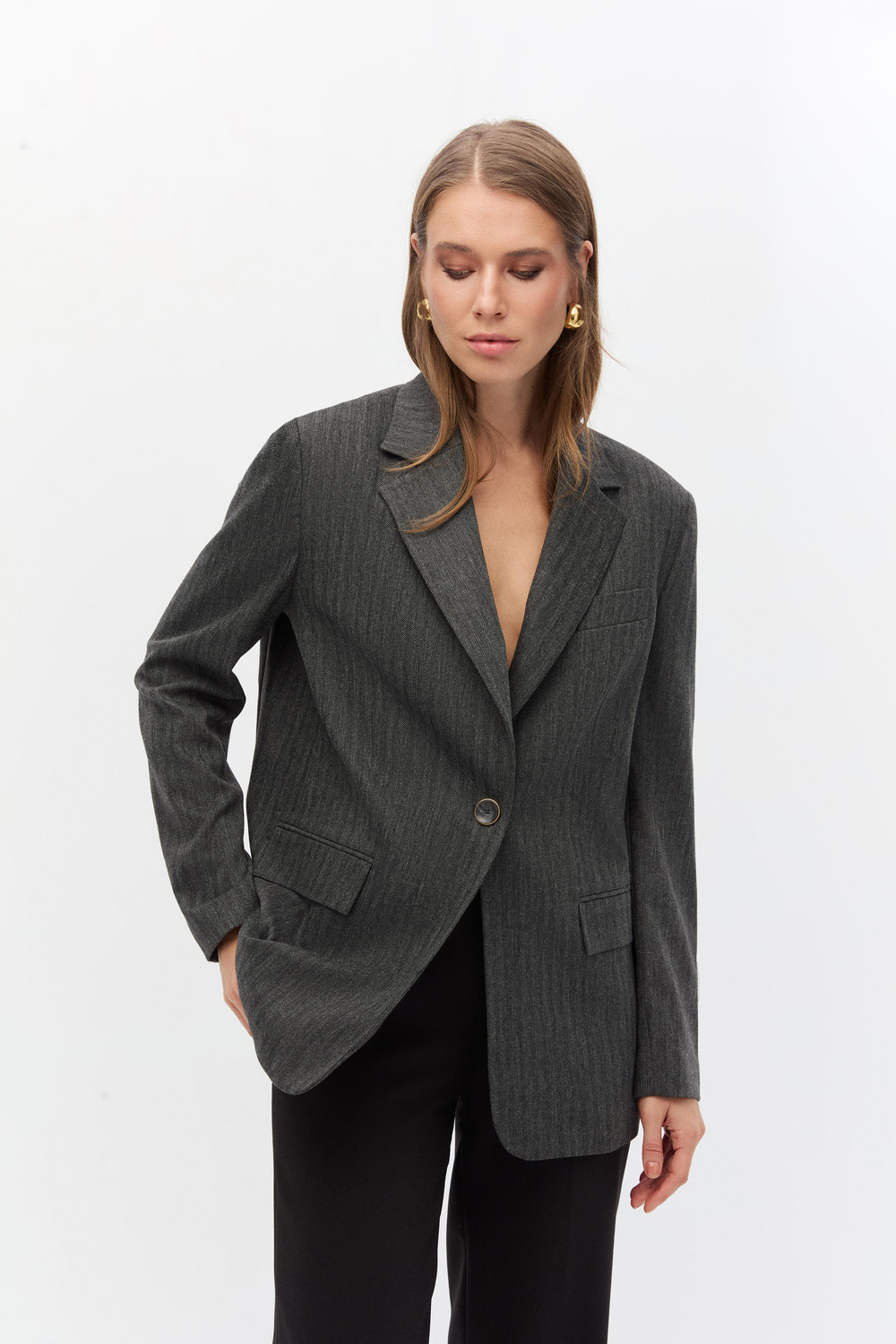 Yün karışımlı kemerli blazer
