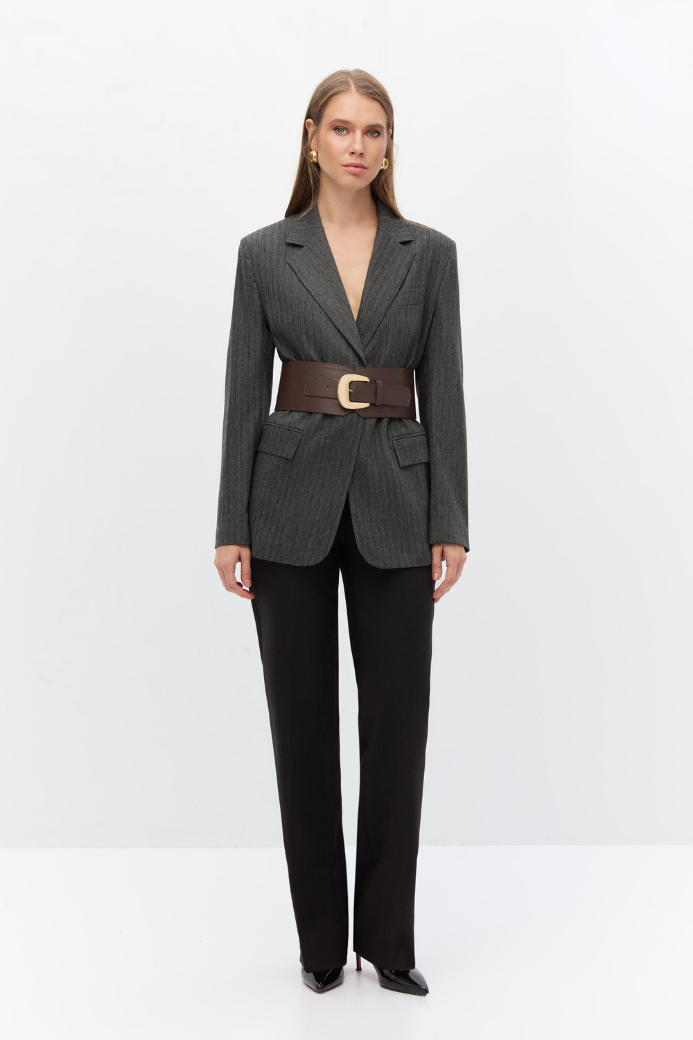 Yün karışımlı kemerli blazer
