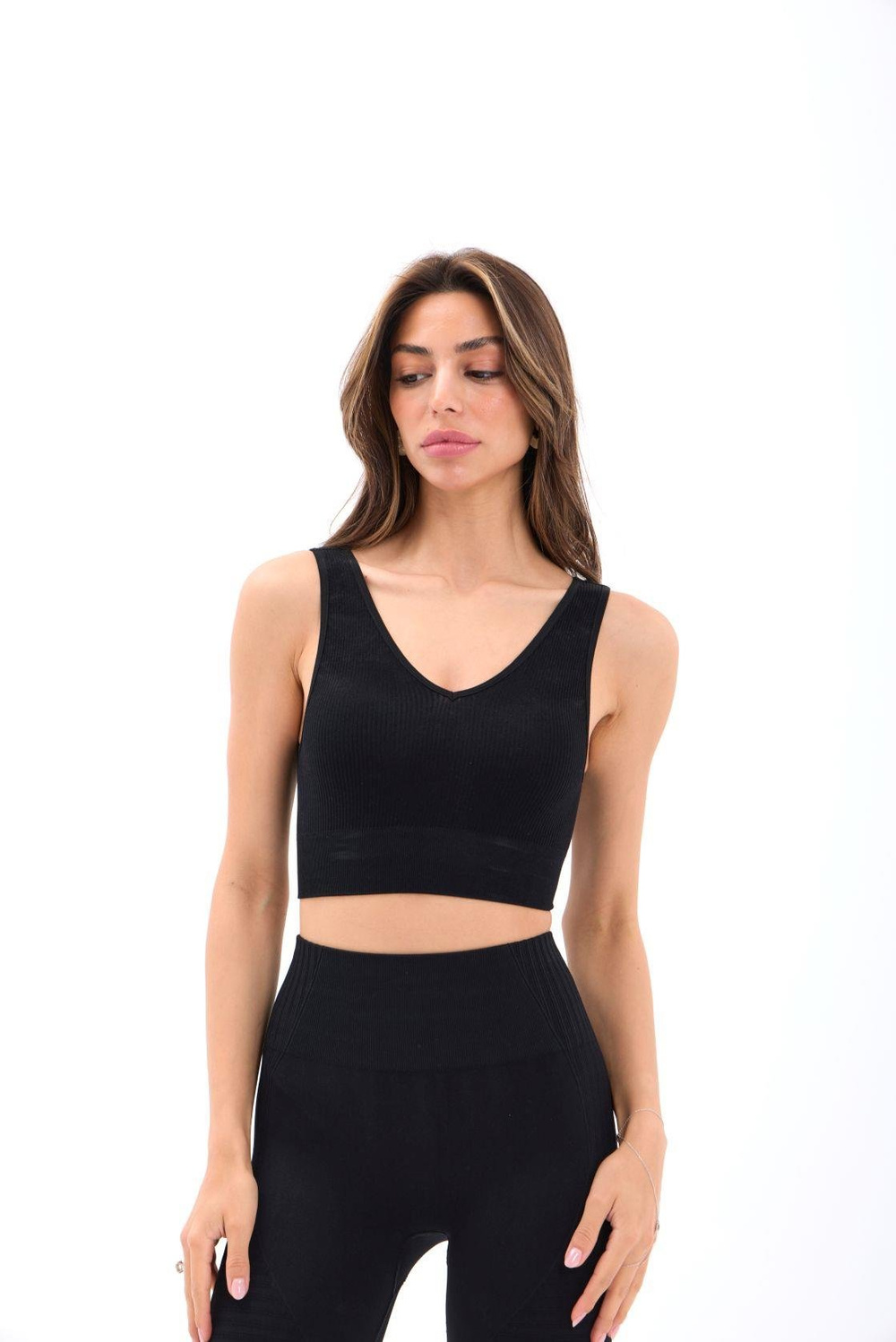 15543 RİPLİ V YAKA BRA-SİYAH
