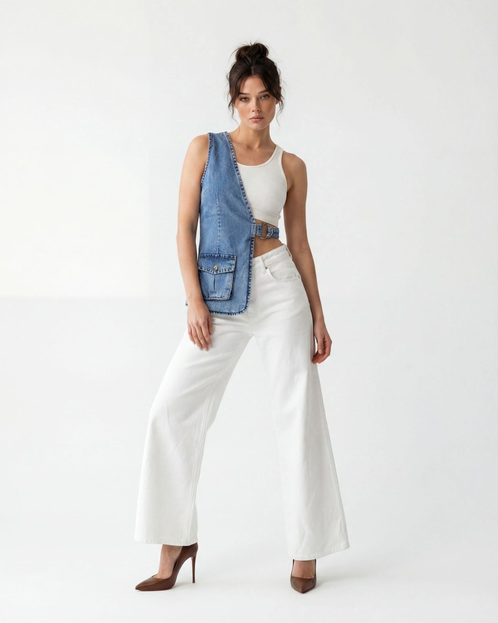 6838 ASYMMETRIC DENIM VEST-MAVİ