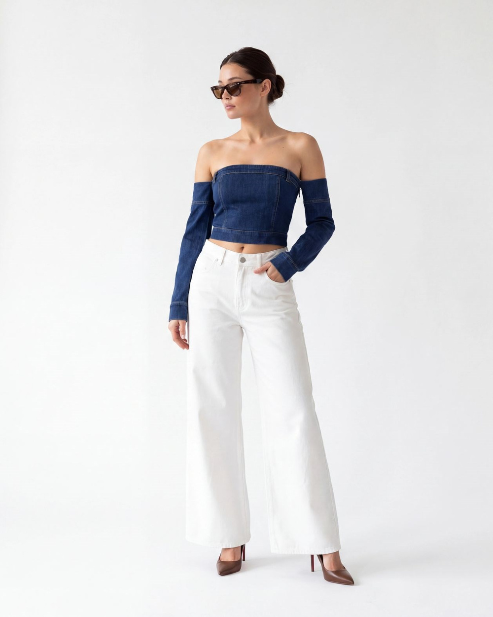 7357 KOT CROP-MAVİ