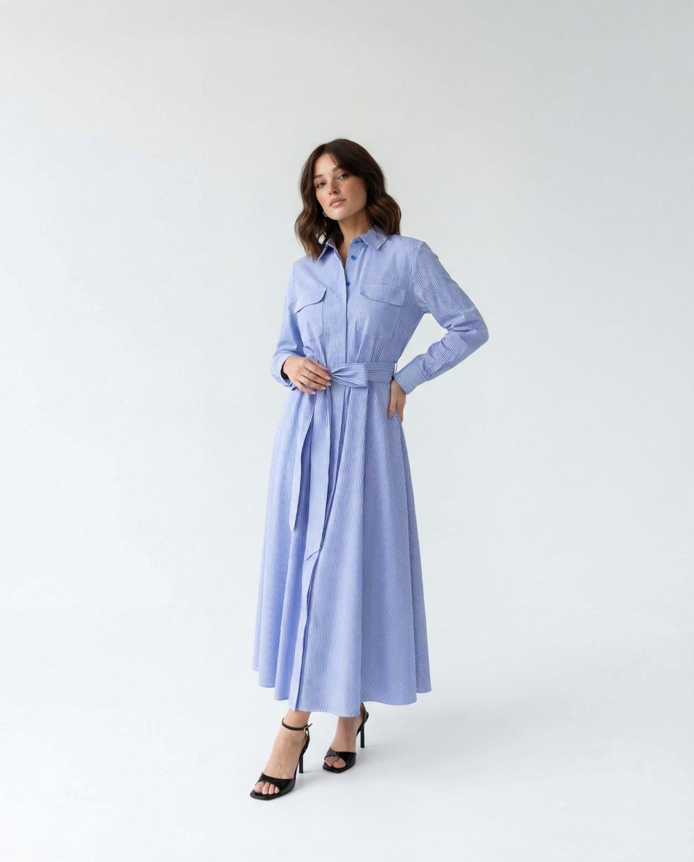 7559 ELBİSE-MAVİ BEYAZ ÇİZGİLİ