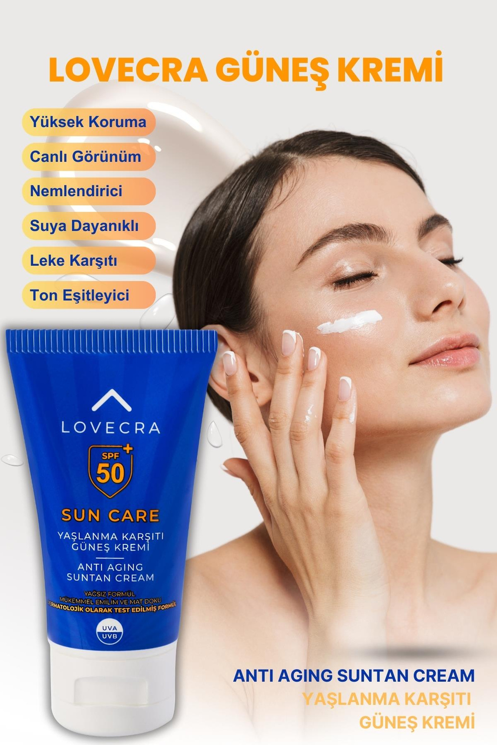 GÜNEŞ KREMİ SPF 50+ Yüksek UVA/UVB Koruma Yağsız Yaşlanma ve Leke Karşıtı Yüz Kremi 50ml