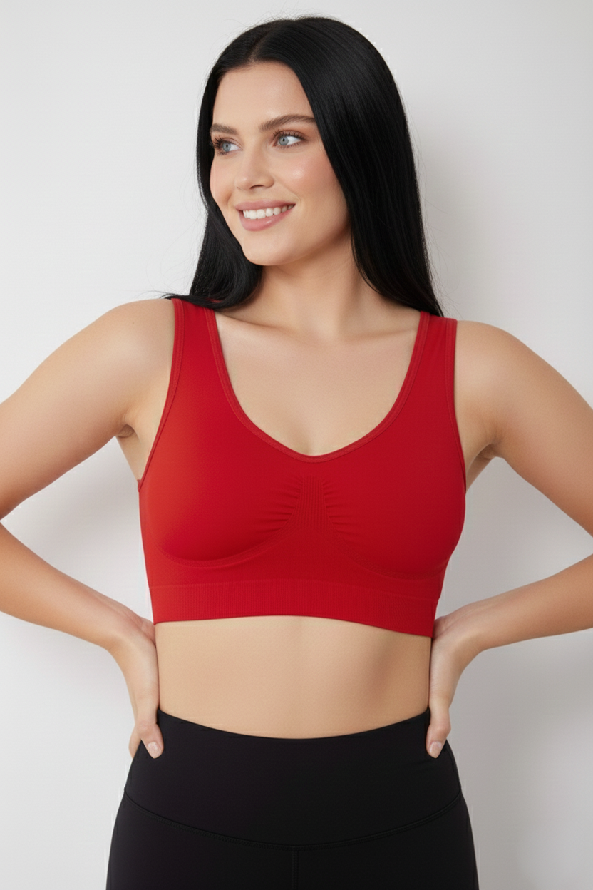 Rosella Model Kalın Askılı Extra Sıkılaştırıcı Pedsiz Spor Sütyeni Kırmızı Renk