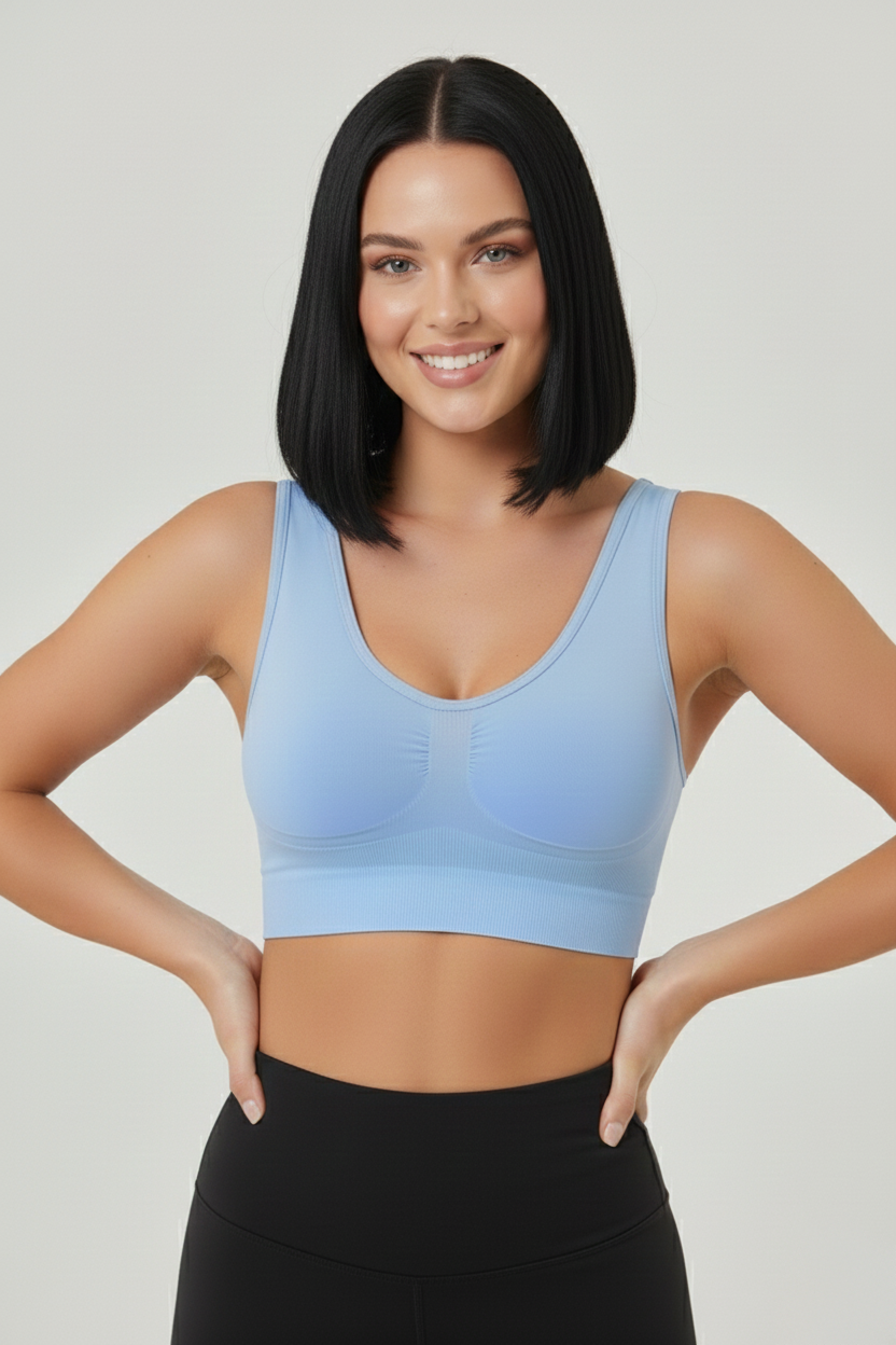Rosella Model Kalın Askılı Extra Sıkılaştırıcı Pedsiz Spor Sütyeni Buz Mavi Renk