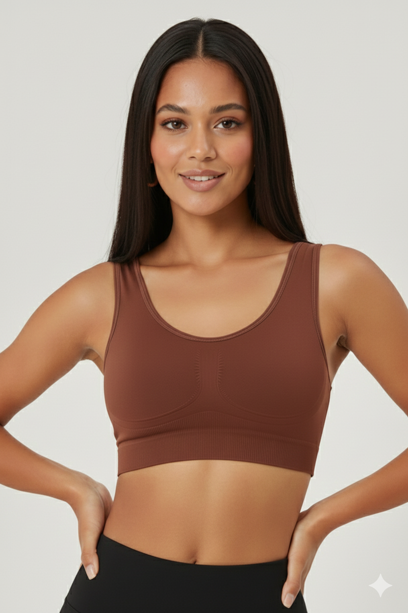 Rosella Model Kalın Askılı Extra Sıkılaştırıcı Pedsiz Spor Sütyeni Kahve Renk
