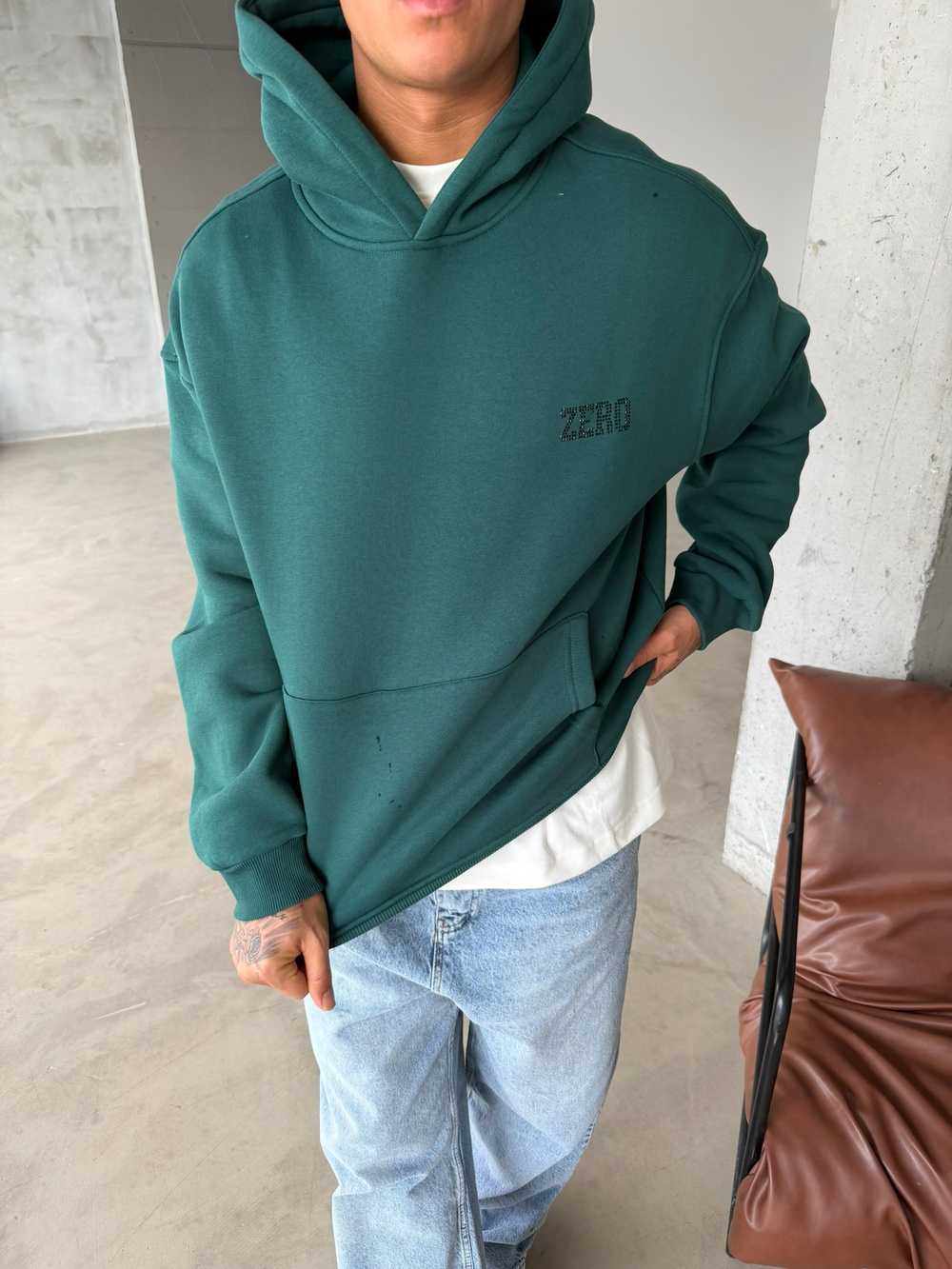 00 Zero Taşlı Sweatshirt - Yeşil
