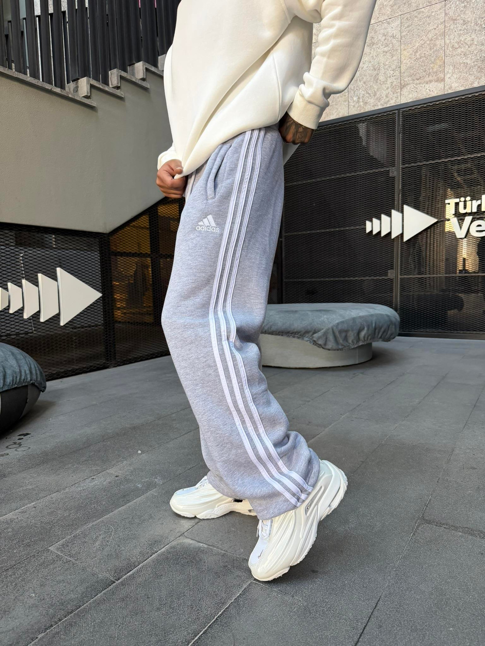 3 İplik Premium Üç Şeritli Baggy Eşofman - Gri