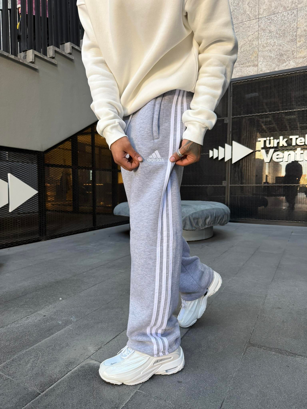 3 İplik Premium Üç Şeritli Baggy Eşofman - Gri