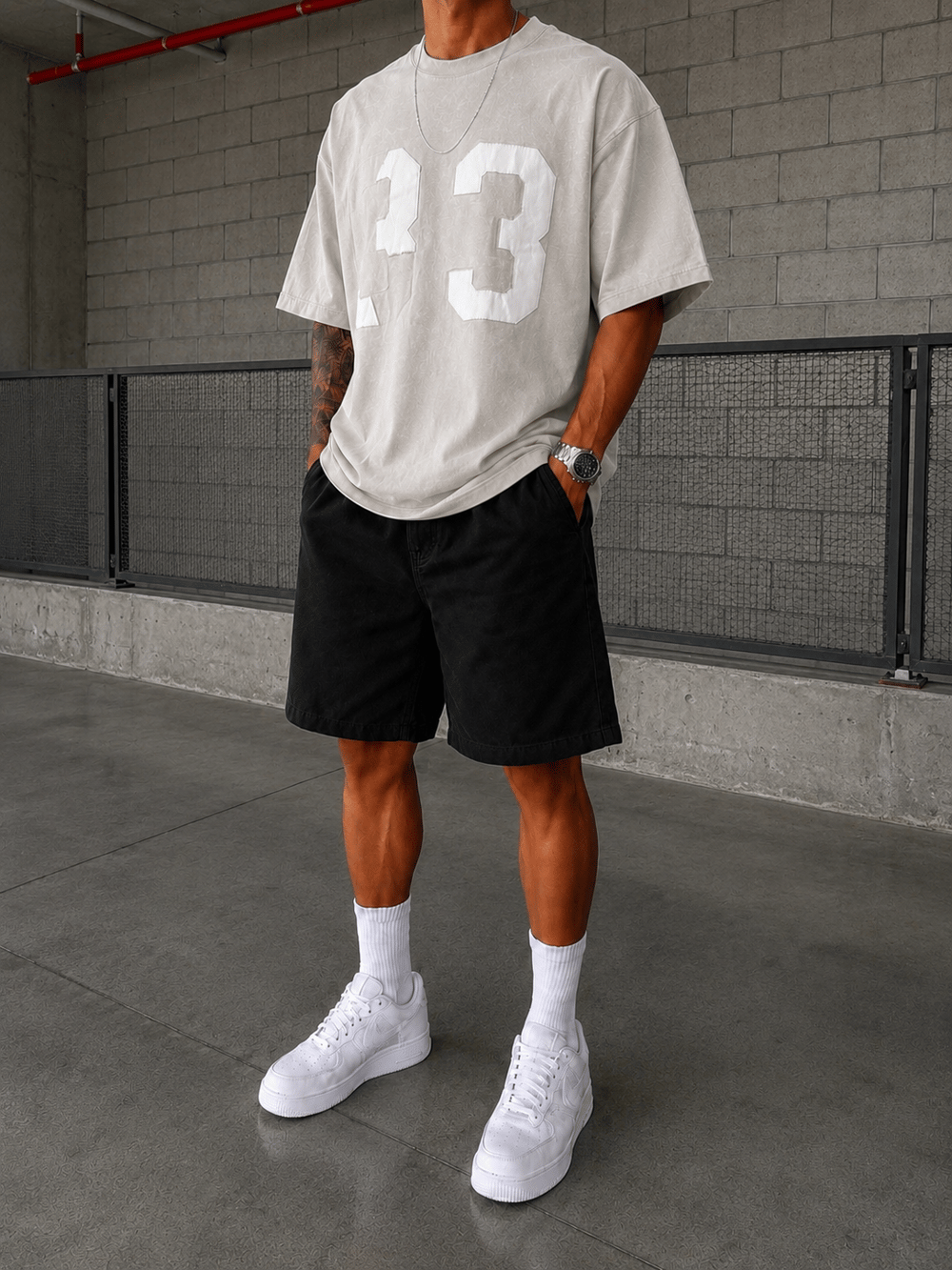 33 Pacht Detaylı Oversize T-Shirt - Bej