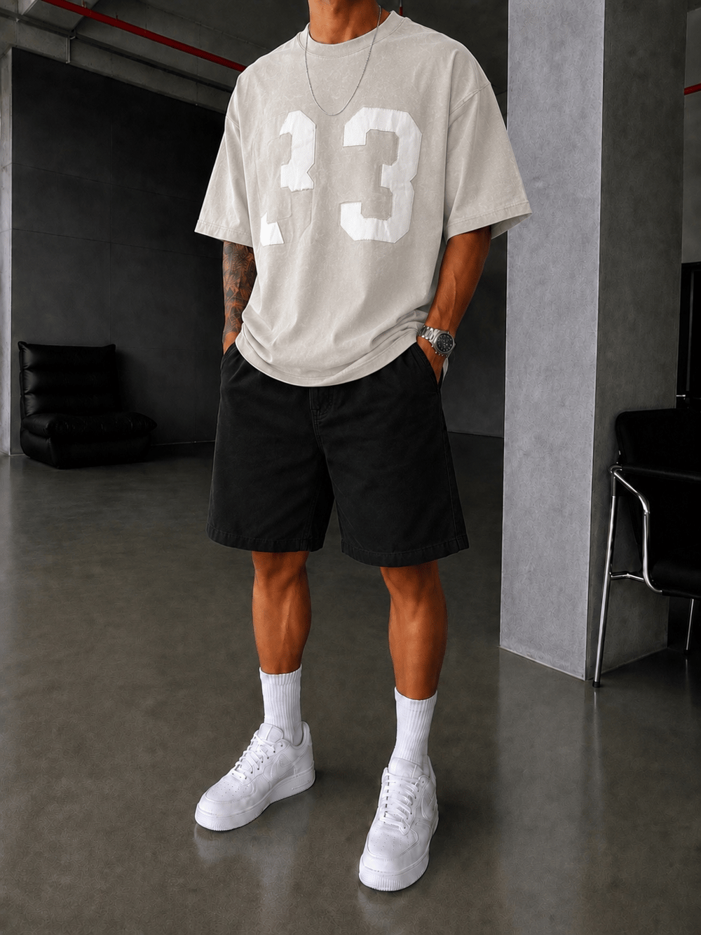 33 Pacht Detaylı Oversize T-Shirt - Bej