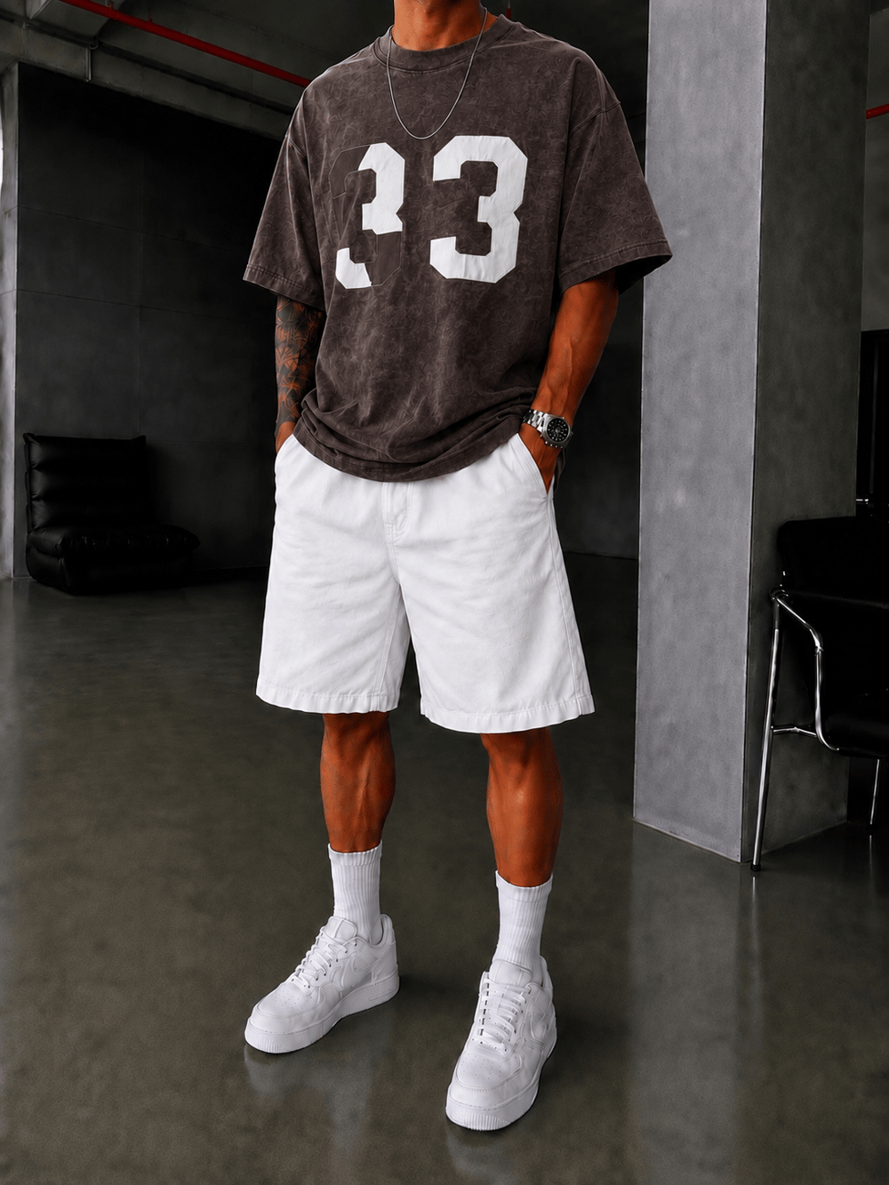33 Pacht Detaylı Oversize T-Shirt - Kahve