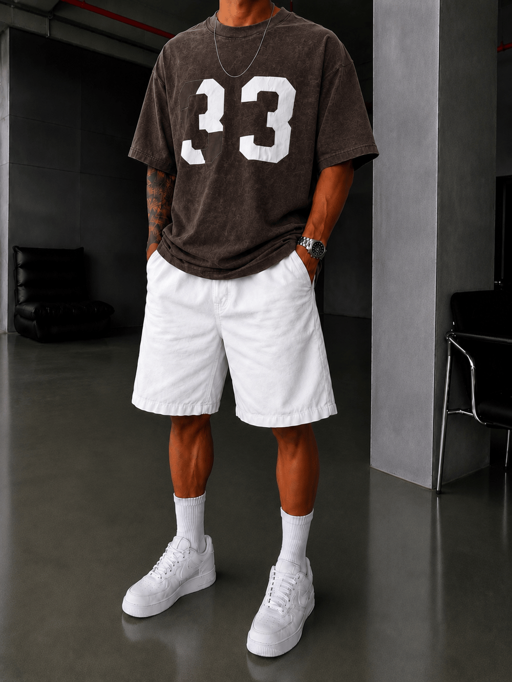 33 Pacht Detaylı Oversize T-Shirt - Kahve