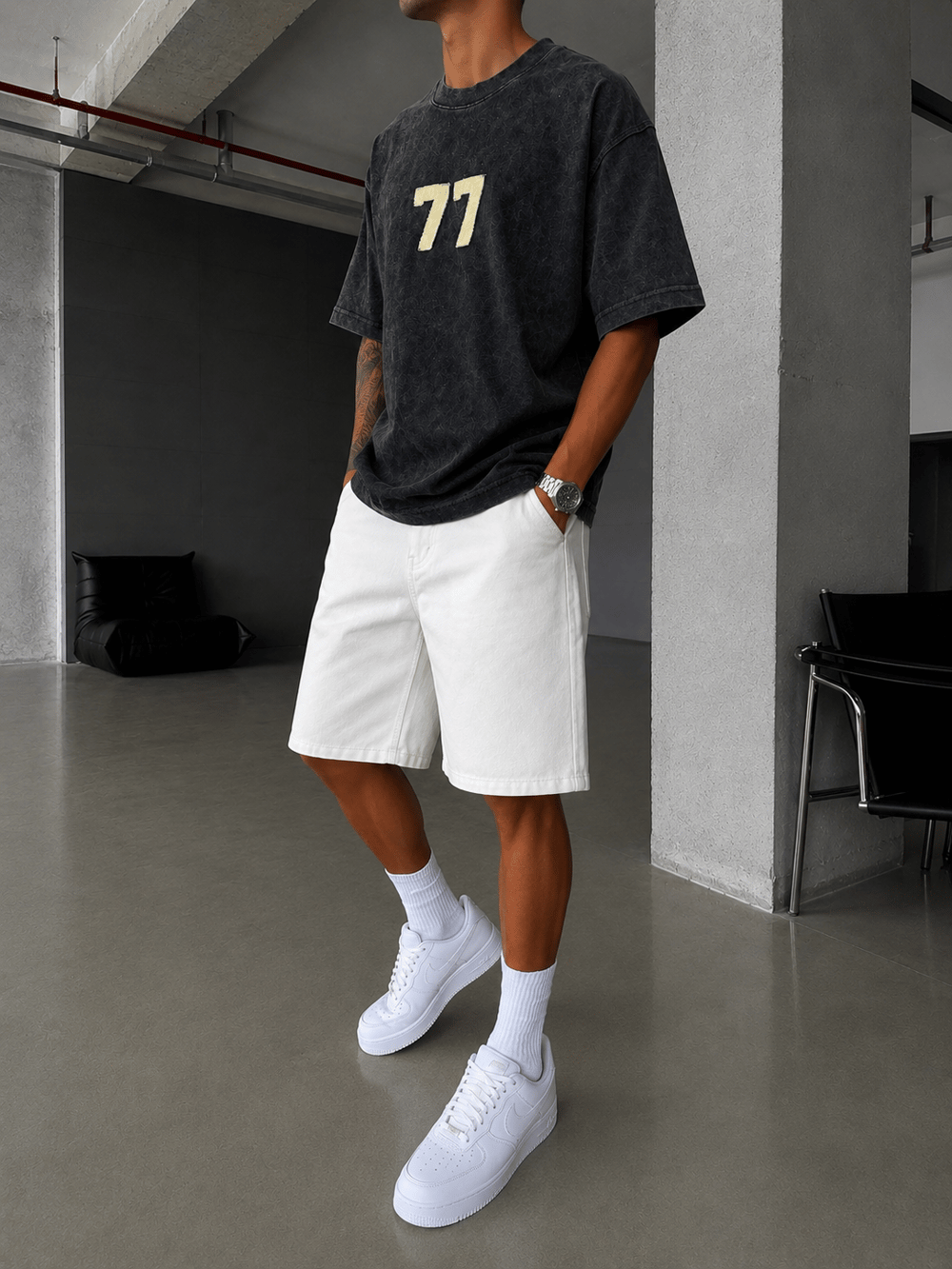 77 Nakışlı Premium Yıkamalı T-Shirt